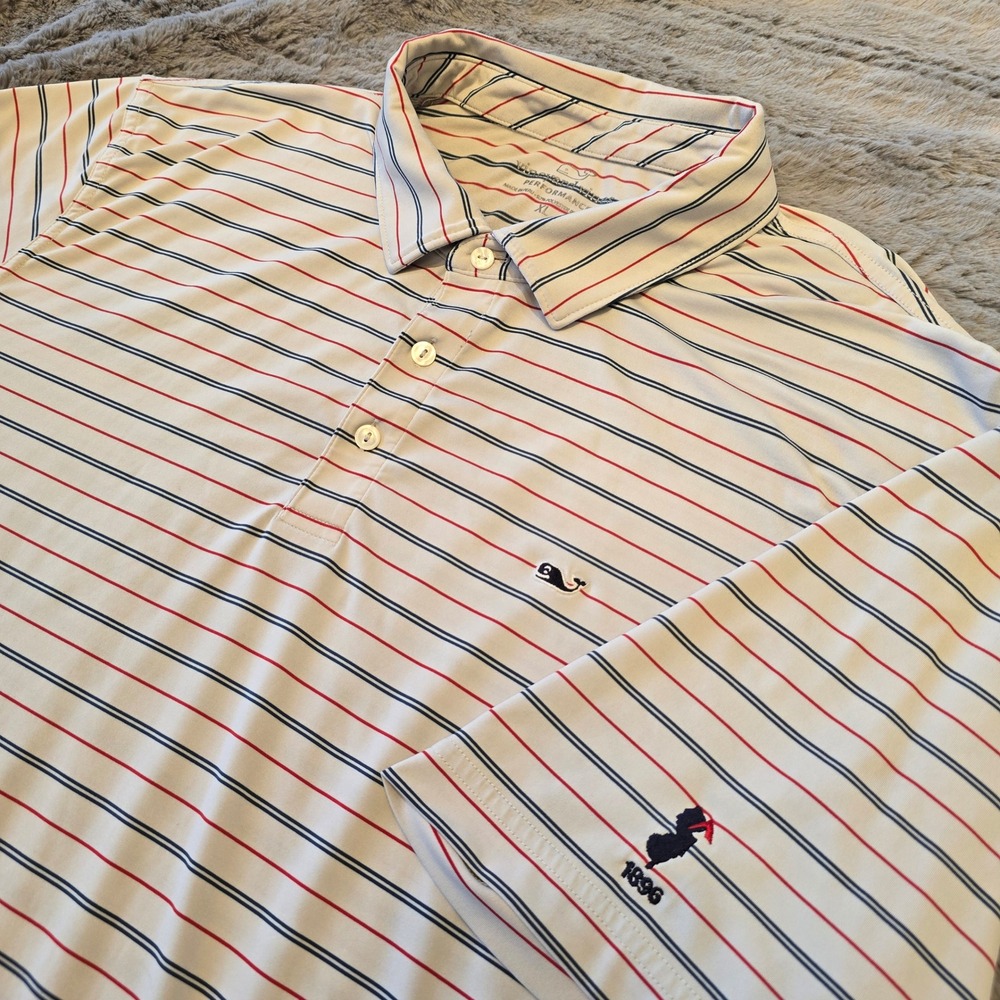 Vineyard Vines Performance Polo Shirt Mens XL White Striped Suburban Golf Club